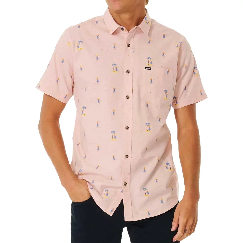 RipCurl Hula Breach Short Sleeve Button Up Light Peach Medium Mens Shirts – Image 1