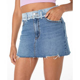Roxy Sereia Two-Wash Denim Frayed-Hem Mini Skirt Womens Shorts – Image 1