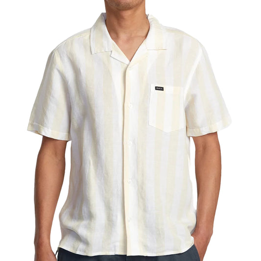 RVCA Love Stripe Short Sleeve Button Up Canary Small