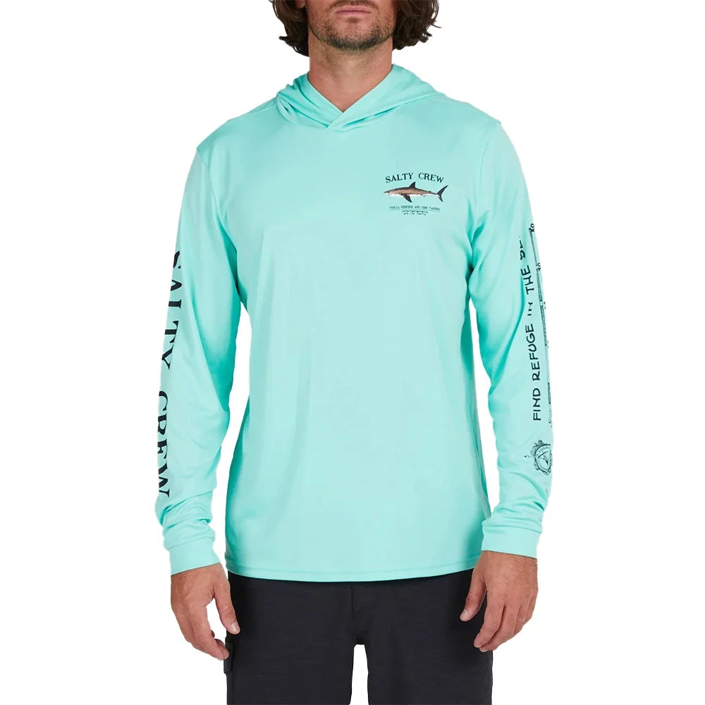 Salty Crew Men's Bruce Long Sleeve Hooded Sun Shirt Seafoam Small Mens Sweaters – Image 1