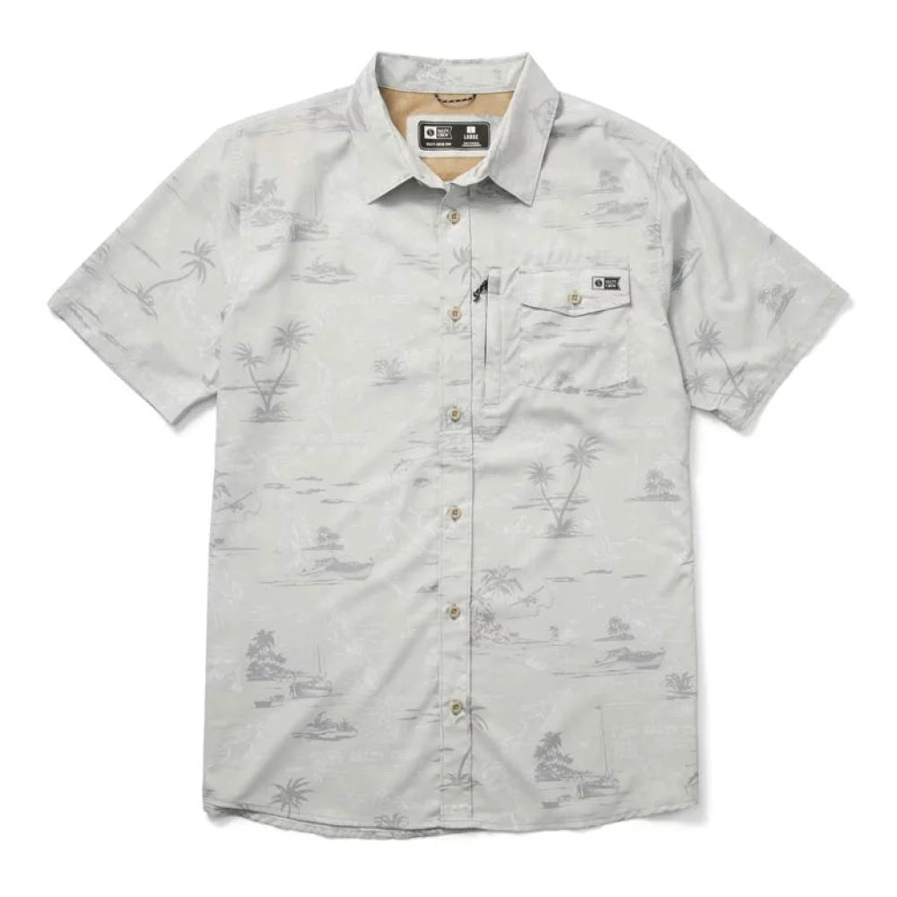 Salty Crew Men's Seafarer Tech Woven Short Sleeve Shirt Light Grey Large Mens Shirts – Image 1