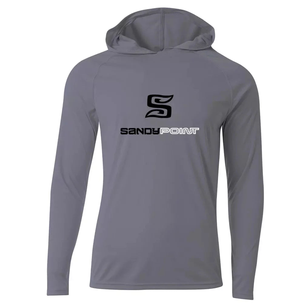 Sandy Point Long Sleeve Hooded Rashguard Graphite Large Mens Rashguard – Image 1