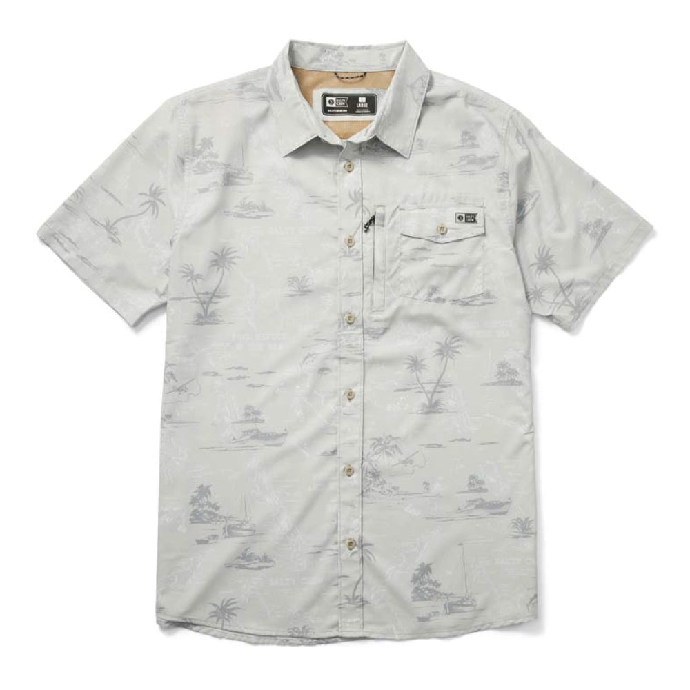 Salty Crew Men's Seafarer Tech Woven Short Sleeve Shirt Light Grey Medium