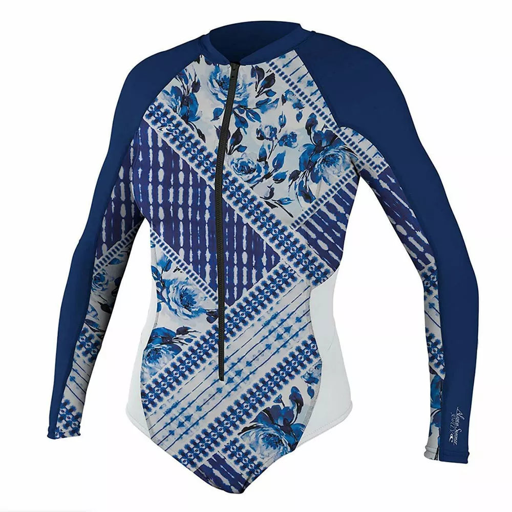 O'Neill Women's Premium Superlite Front Zip Long Sleeve Surf Suit Ind Patch/Navy/White 4