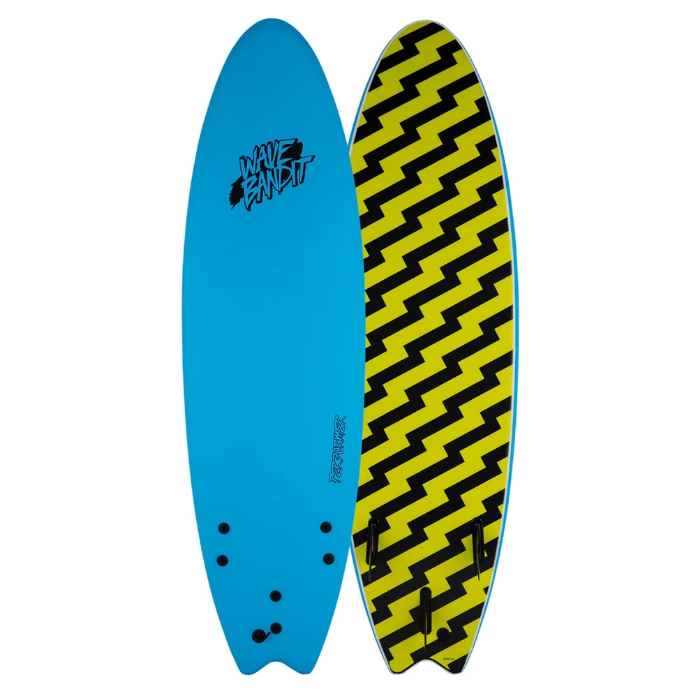 Wave Bandit Tri Fin Performer Pin Surfboard 6'6 Blue/Yellow Bolt