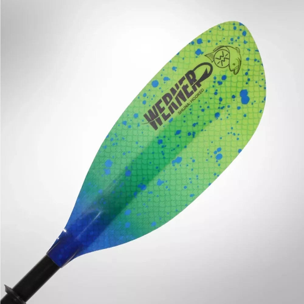 Werner Shuna Hooked Adjustable Straight Shaft Kayak Paddle 240-260 Catch Lime Drift