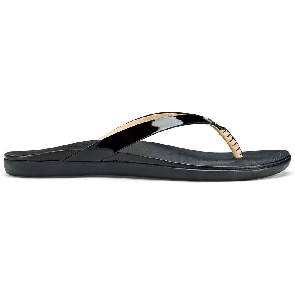 Women's Olukai Ho'opio Leather Flip-Flop Black Womens Sandals – Image 1