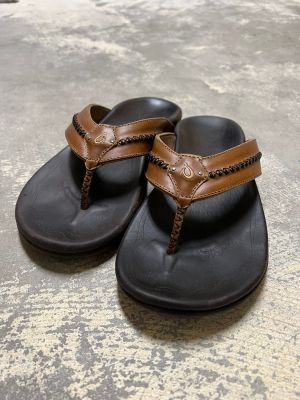 OluKai Mea Ola Leather Sandals Dark Java/Dark Java 11 USED